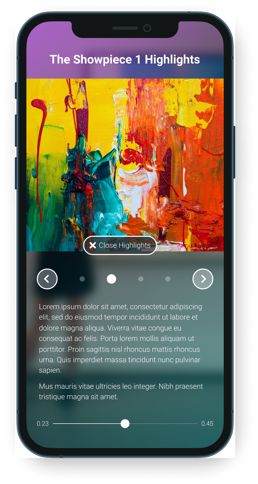 High-fidelity mockup preview of the app on the device screen