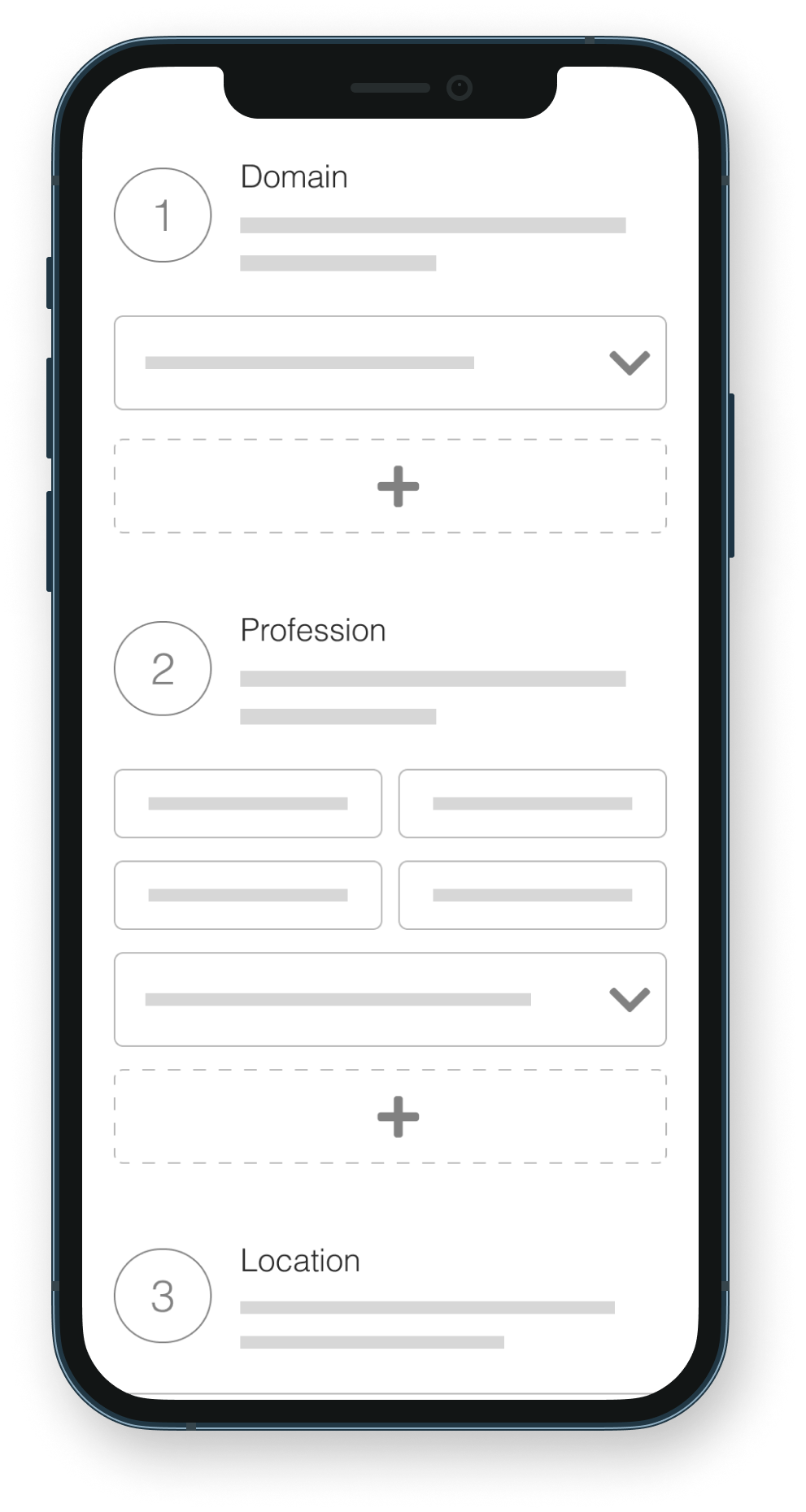 Preview of the low-fidelity app design in the device frame
